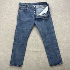 Levis 501 Jeans Mens 38x32 Blue Denim Pants Button Fly American Classic Straight